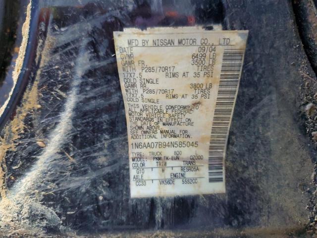 1N6AA07B94N585045 - 2004 NISSAN TITAN XE BLACK photo 13