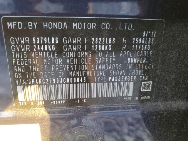 JH4KC2F99JC000045 - 2018 ACURA RLX SPORT HYBRID ADVANCE BLUE photo 12