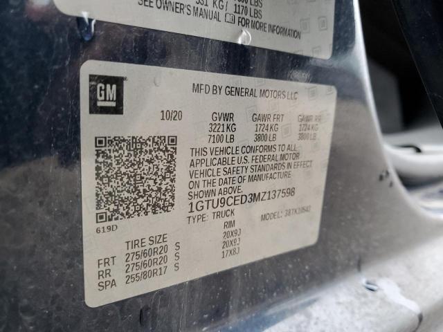 1GTU9CED3MZ137598 - 2021 GMC SIERRA K1500 ELEVATION BLUE photo 12