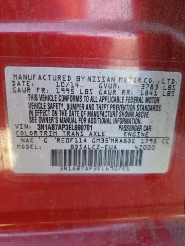 3N1AB7AP3EL690701 - 2014 NISSAN SENTRA S RED photo 12