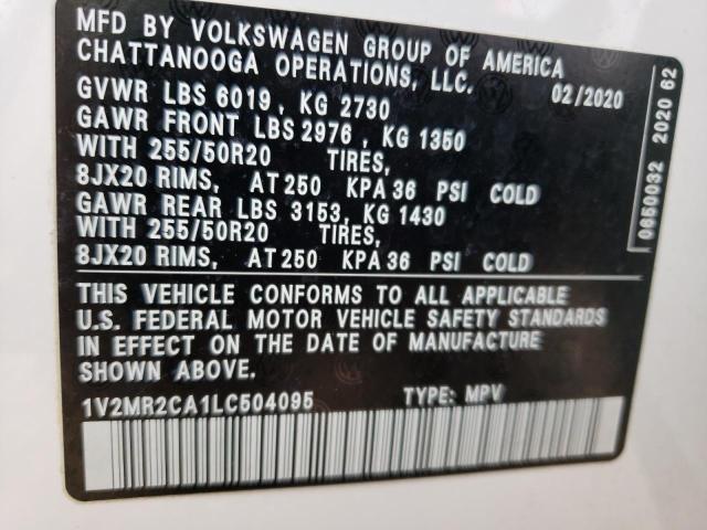 1V2MR2CA1LC504095 - 2020 VOLKSWAGEN ATLAS SEL WHITE photo 13