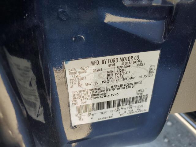 1FTRX12WX7KD17745 - 2007 FORD F150 BLUE photo 12