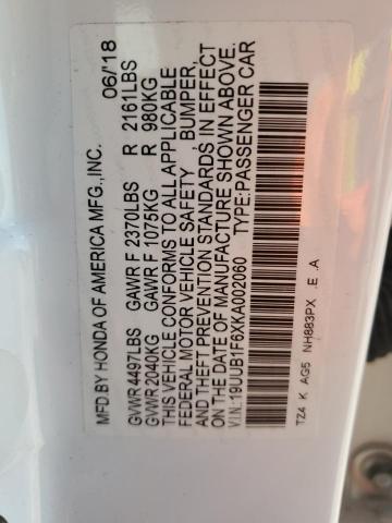 19UUB1F6XKA002060 - 2019 ACURA 1.6EL TECHNOLOGY WHITE photo 13