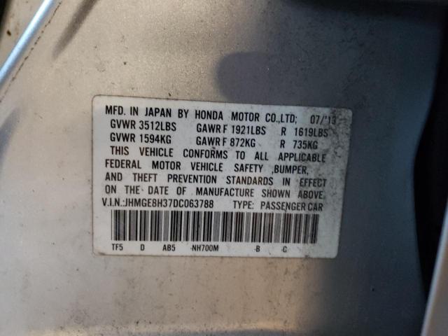 JHMGE8H37DC063788 - 2013 HONDA FIT SILVER photo 12