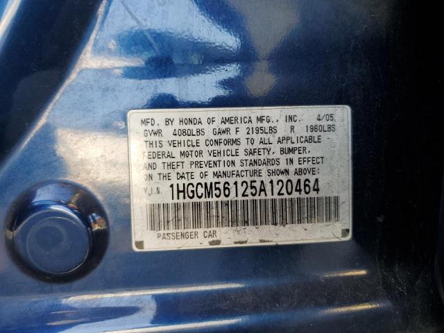 1HGCM56125A120464 - 2005 HONDA ACCORD DX BLUE photo 12