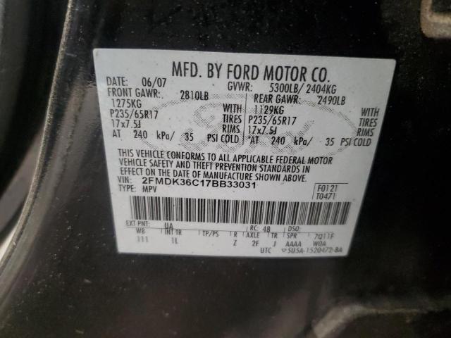 2FMDK36C17BB33031 - 2007 FORD EDGE SE BLACK photo 12