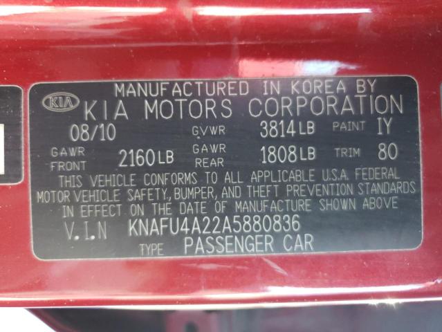 KNAFU4A22A5880836 - 2010 KIA FORTE EX RED photo 13