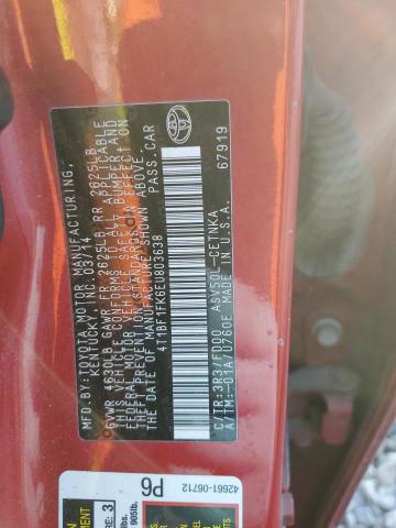 4T1BF1FK6EU803638 - 2014 TOYOTA CAMRY L RED photo 12