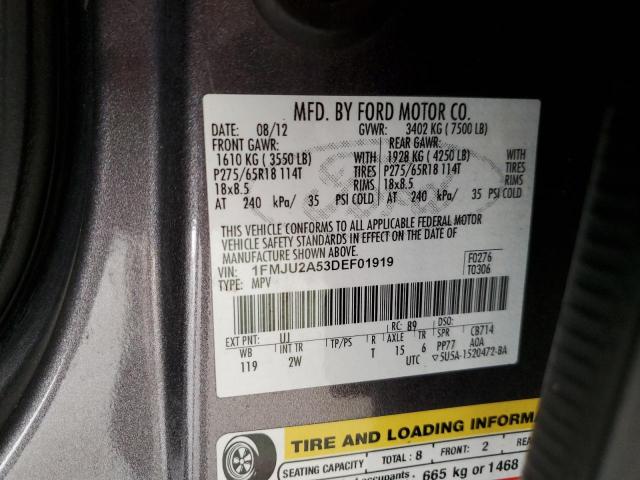 1FMJU2A53DEF01919 - 2013 FORD EXPEDITION LIMITED GRAY photo 13