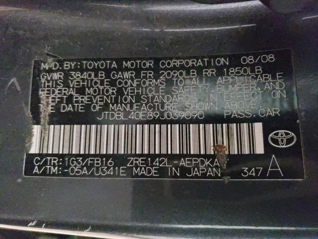 JTDBL40E89J039090 - 2009 TOYOTA COROLLA BASE GRAY photo 12