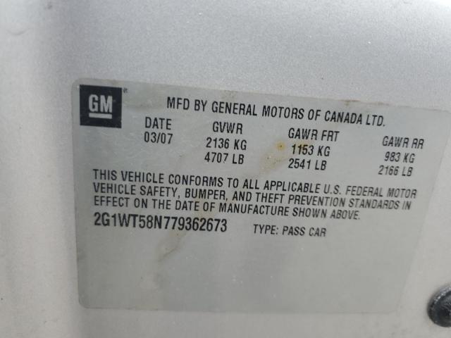 2G1WT58N779362673 - 2007 CHEVROLET IMPALA LT SILVER photo 12