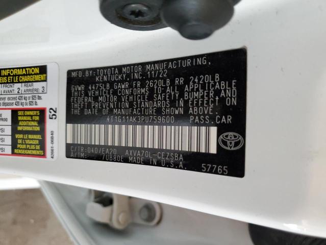 4T1G11AK3PU759600 - 2023 TOYOTA CAMRY SE NIGHT SHADE WHITE photo 12