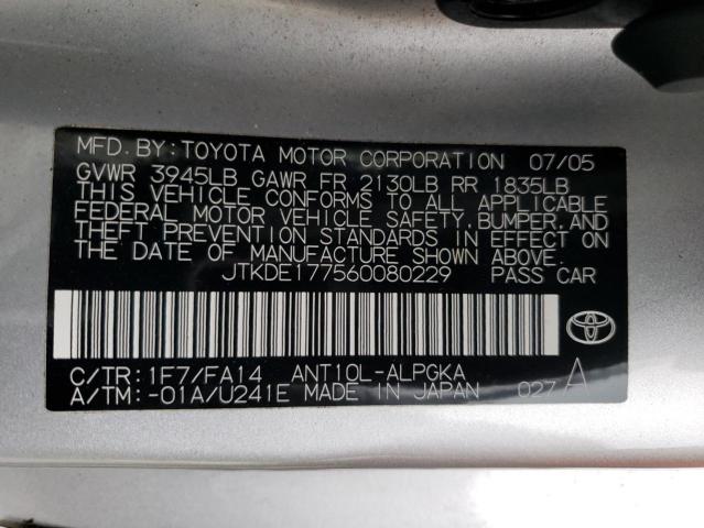 JTKDE177560080229 - 2006 TOYOTA SCION TC SILVER photo 13