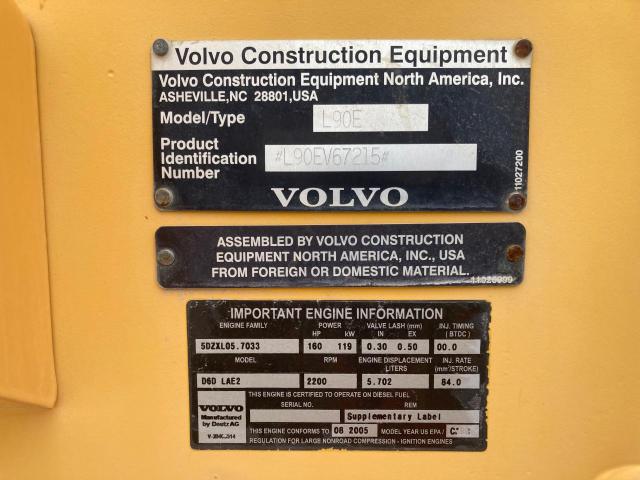 L90EV67215 - 2005 VOLVO L90E Q/C YELLOW photo 10