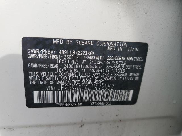 JF2SKAXC4LH472962 - 2020 SUBARU FORESTER TOURING 白色 照片 13