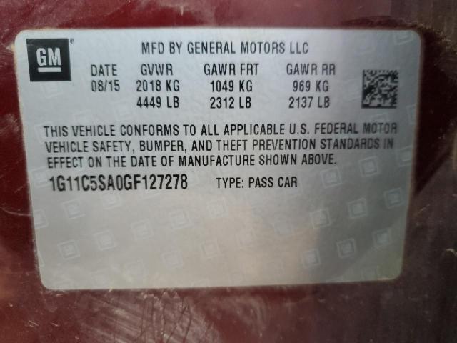 1G11C5SA0GF127278 - 2016 CHEVROLET MALIBU LIM LT 勃艮第红 照片 12