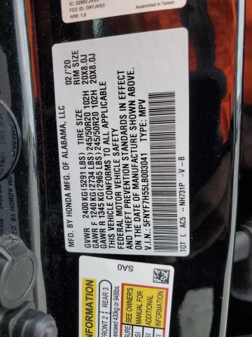 5FNYF7H55LB003041 - 2020 HONDA PASSPORT EXL შავი ფოტო 12