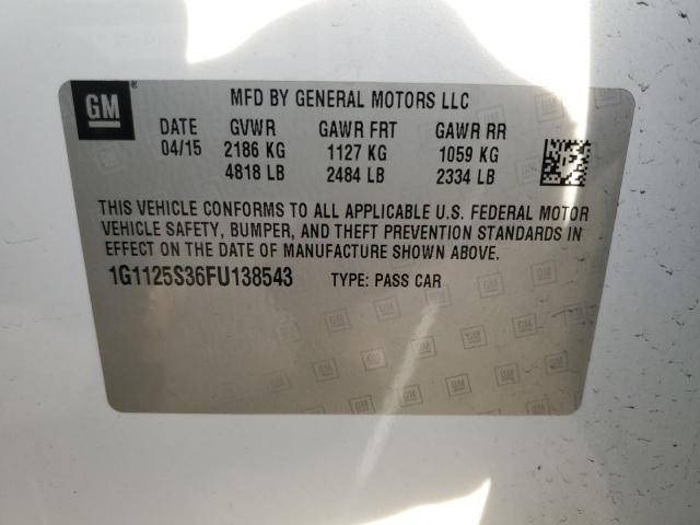 1G1125S36FU138543 - 2015 CHEVROLET IMPALA LT WHITE photo 12