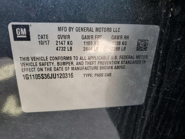 1G1105S36JU120316 - 2018 CHEVROLET IMPALA LT CHARCOAL photo 12