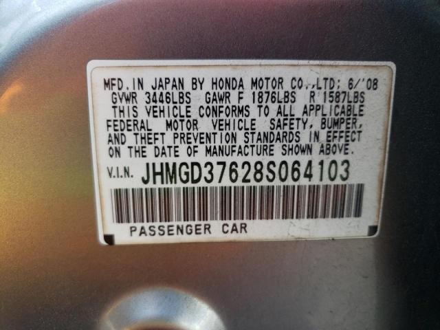 JHMGD37628S064103 - 2008 HONDA FIT SPORT SILVER photo 12