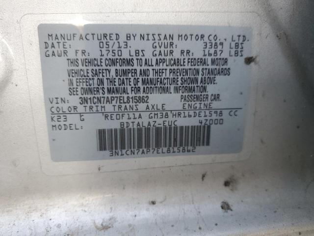 3N1CN7AP7EL815862 - 2014 NISSAN VERSA S SILVER photo 13