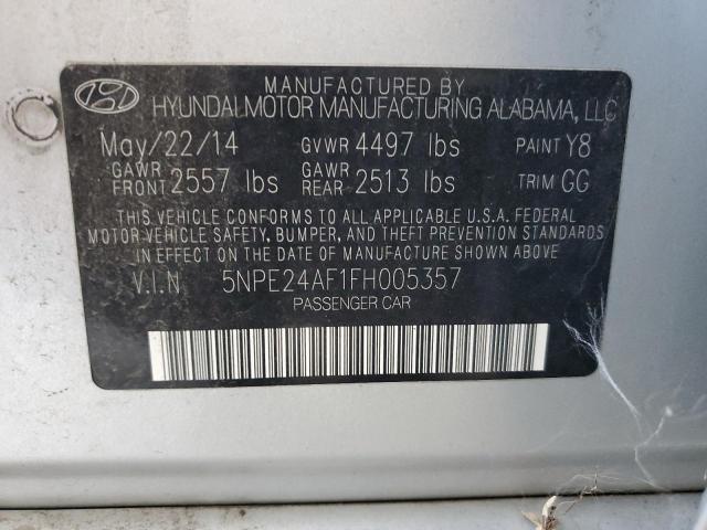 5NPE24AF1FH005357 - 2015 HYUNDAI SONATA SE SILVER photo 12