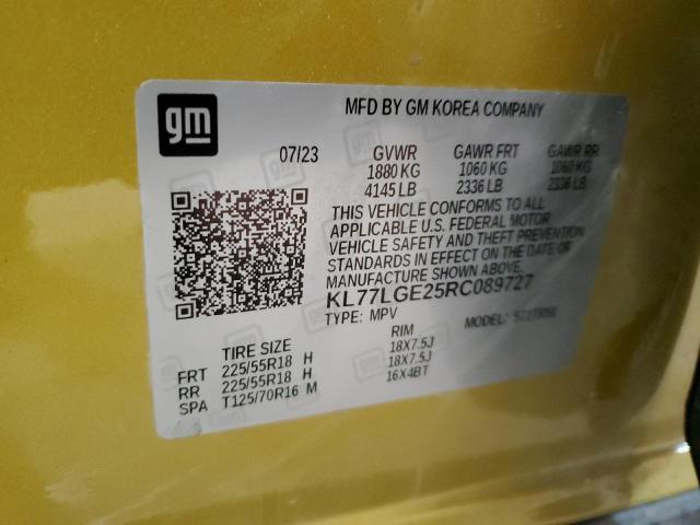 KL77LGE25RC089727 - 2024 CHEVROLET TRAX 1RS YELLOW photo 12