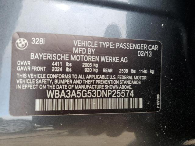 WBA3A5G53DNP25574 - 2013 BMW 328 I GRAY photo 12