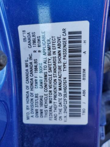 2HGFC2F59JH607674 - 2018 HONDA CIVIC LX BLUE photo 12