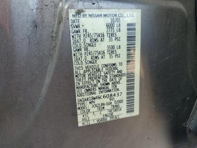 5N1AR18W46C608437 - 2006 NISSAN PATHFINDER LE 石墨色 照片 13