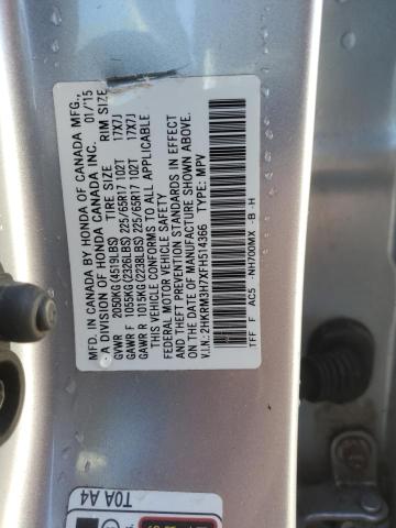 2HKRM3H7XFH514366 - 2015 HONDA CR-V EXL SILVER photo 14