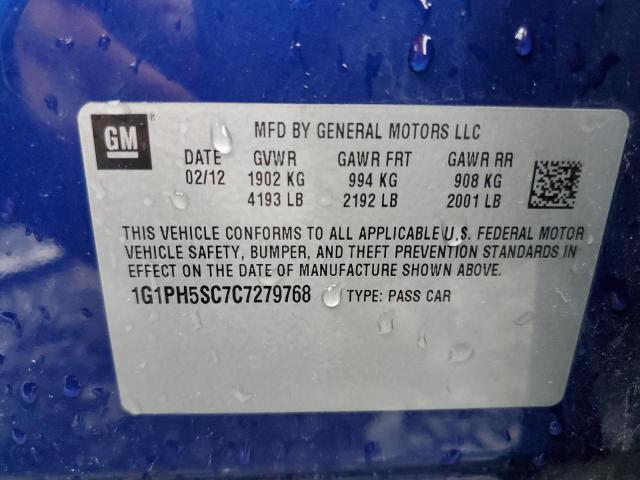 1G1PH5SC7C7279768 - 2012 CHEVROLET CRUZE LTZ BLUE photo 12