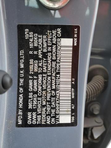 SHHFK7H43LU210214 - 2020 HONDA CIVIC SPORT 灰色 照片 12