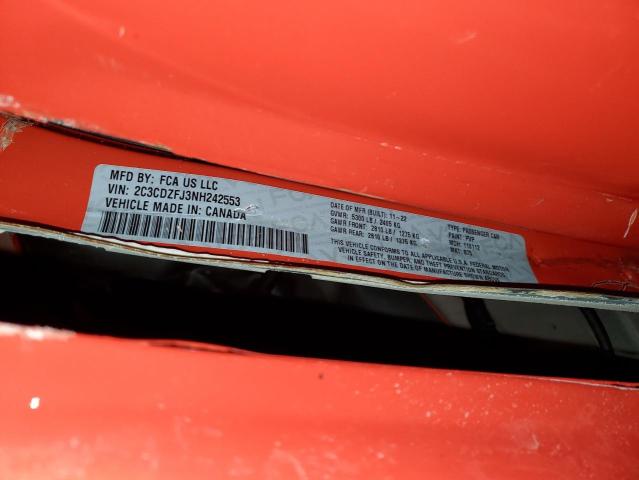 2C3CDZFJ3NH242553 - 2022 DODGE CHALLENGER R/T SCAT PACK ORANGE photo 12