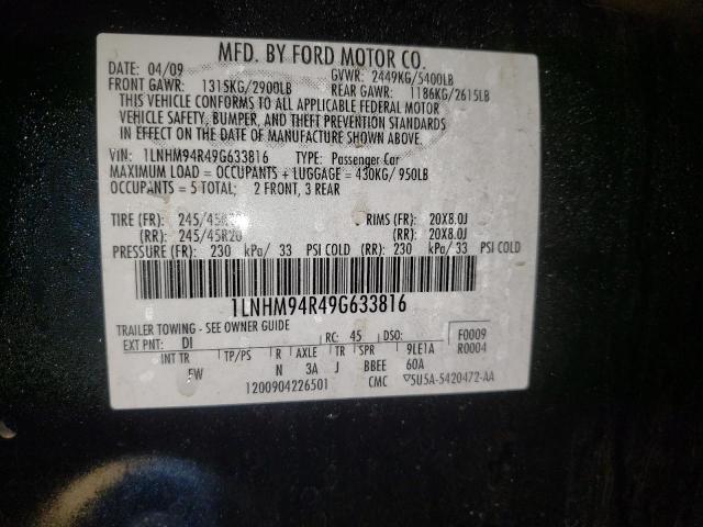 1LNHM94R49G633816 - 2009 LINCOLN MKS BLUE photo 12