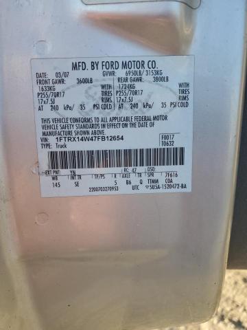 1FTRX14W47FB12654 - 2007 FORD F150 SILVER photo 12