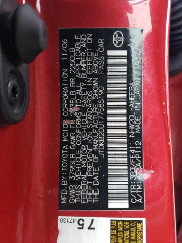 JTDKB20U177585190 - 2007 TOYOTA PRIUS RED photo 12