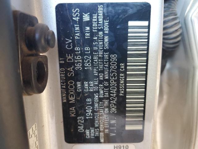 3KPA24AD3PE578098 - 2023 KIA RIO LX SILVER photo 12