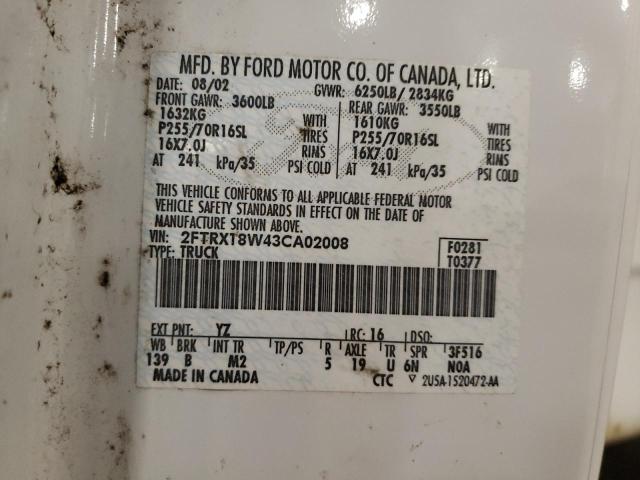 2FTRX18W43CA02008 - 2003 FORD F150 WHITE photo 12