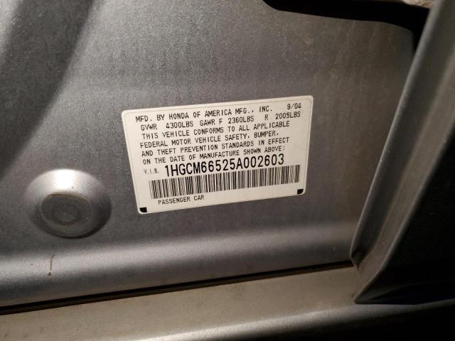 1HGCM66525A002603 - 2005 HONDA ACCORD EX SILVER photo 12