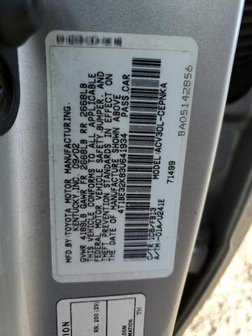 4T1BE32K83U641934 - 2003 TOYOTA CAMRY LE SILVER photo 12