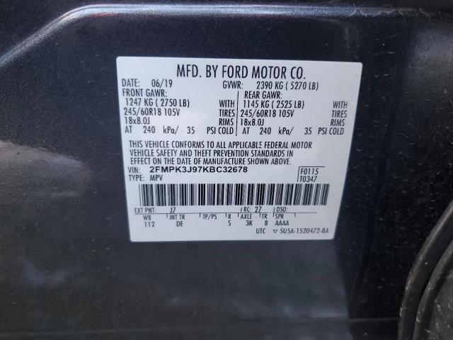 2FMPK3J97KBC32678 - 2019 FORD EDGE SEL GRAY photo 13