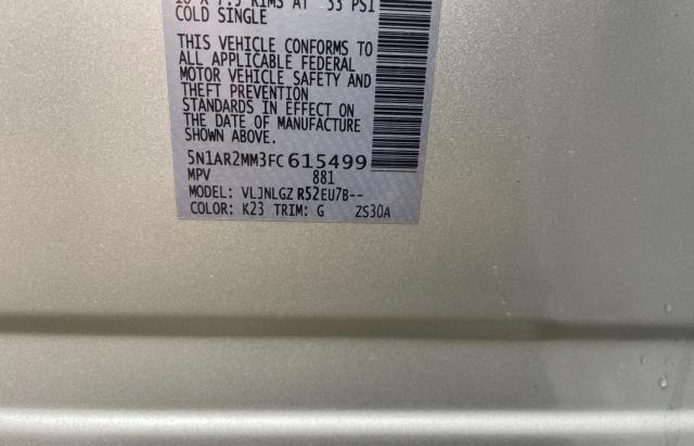 5N1AR2MM3FC615499 - 2015 NISSAN PATHFINDER S SILVER photo 10