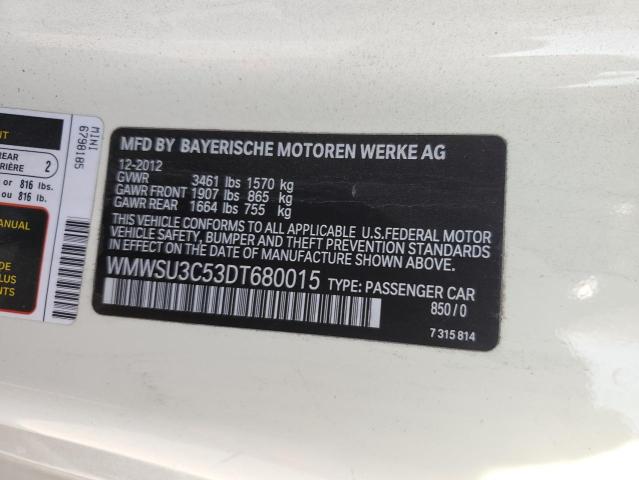 WMWSU3C53DT680015 - 2013 MINI COOPER BEIGE photo 12