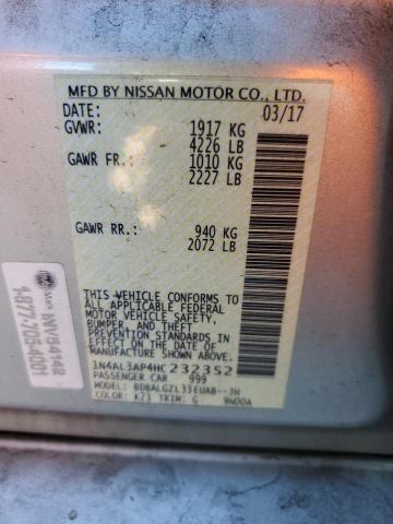 1N4AL3AP4HC232352 - 2017 NISSAN ALTIMA 2.5 SILVER photo 12