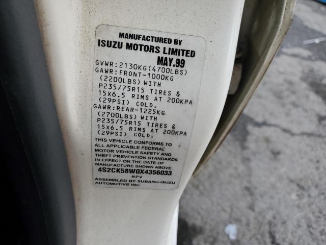 4S2CK58W0X4356033 - 1999 ISUZU RODEO S WHITE photo 12