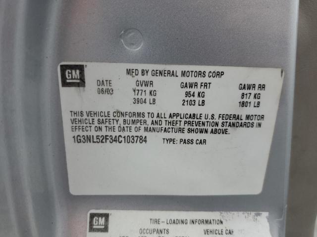 1G3NL52F34C103784 - 2004 OLDSMOBILE ALERO GL SILVER photo 12