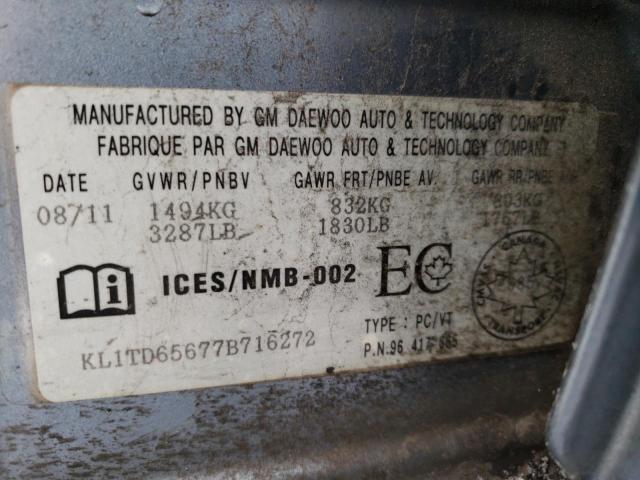 KL1TD65677B716272 - 2007 CHEVROLET AVEO BASE Mavi foto 12