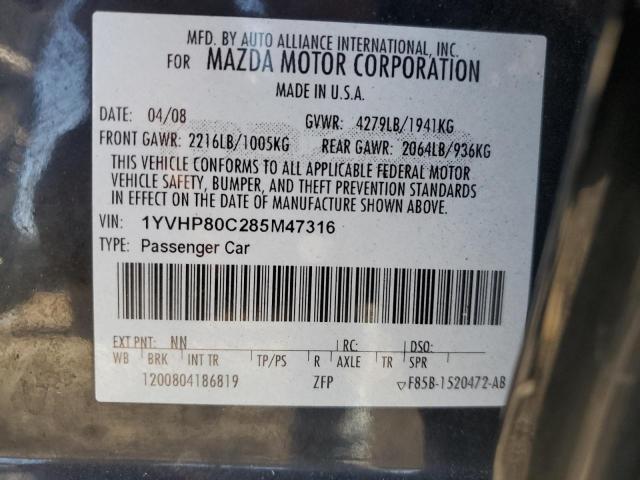 1YVHP80C285M47316 - 2008 MAZDA 6 I Noir photo 12