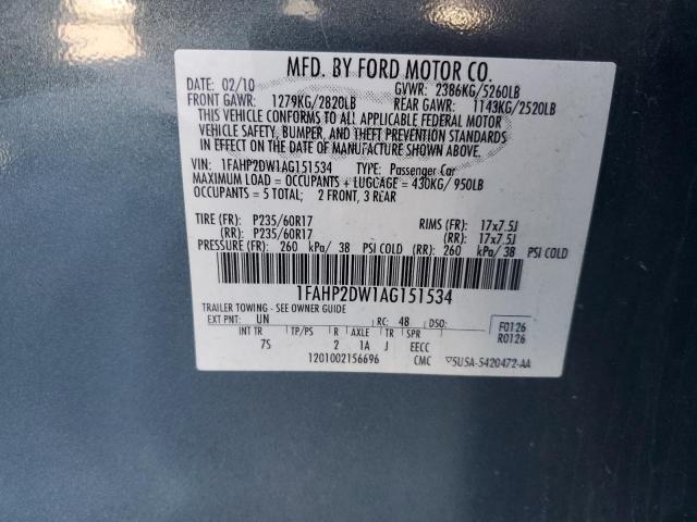 1FAHP2DW1AG151534 - 2010 FORD TAURUS SE GRAY photo 12